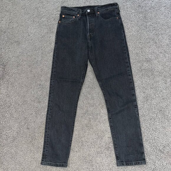 LEVI'S BIG E 501S - Skinny - Black & Gray Pin Stripe Denim Jeans - W28 L28 - Picture 1 of 12